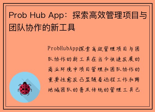 Prob Hub App：探索高效管理项目与团队协作的新工具